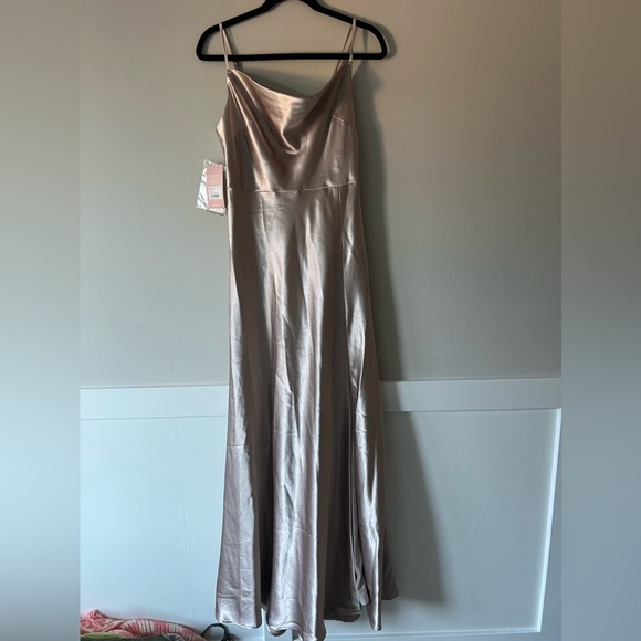 NWT Birdy Grey Lisa Long Satin Taupe Dress Size Medium - Picture 3 of 8